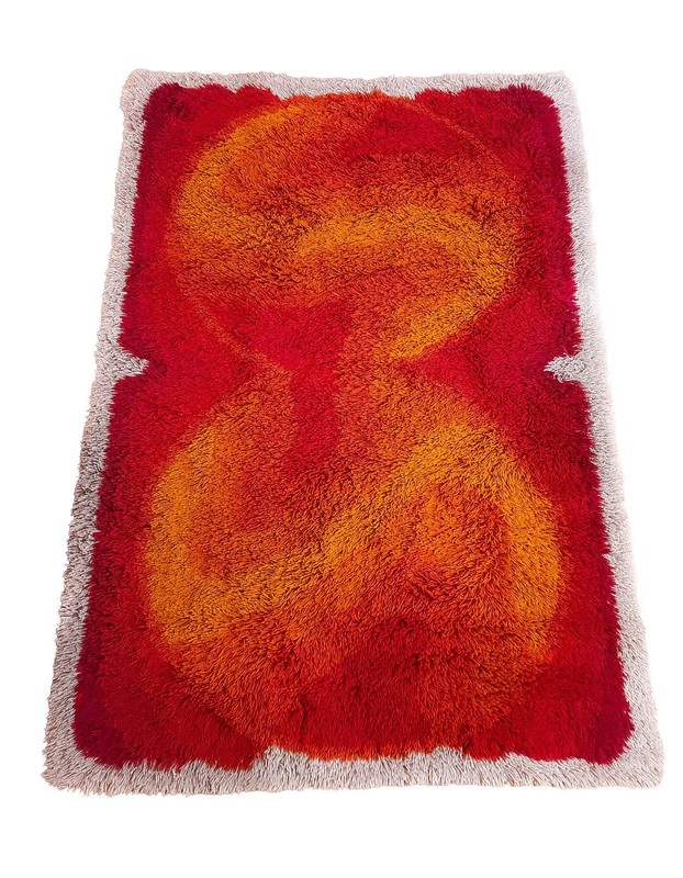 DESSO Shag Rug Carpet dralon wool orange yellow red Vintage Mid Century 60s 70s gallery