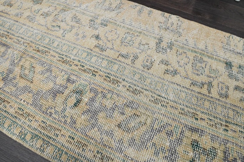 Vintage Turkish Runner Rug 2x7ft BEIGE Handmade Anatolian Oushak Hallway Wool gallery