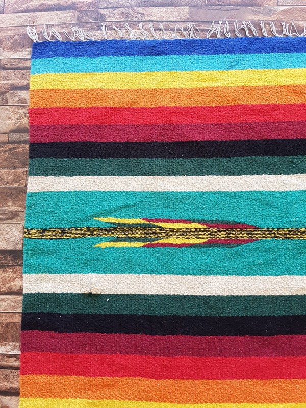 Vintage Handmade Traditional Mexico Striped Kilim Floor Rug Carpet 195x143 cm gallery