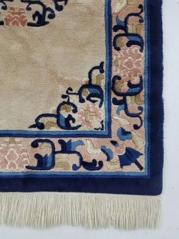 Antique Tibetan Hand Knotted Floral Blue Brown Wool Rug Carpet 93x63cm gallery