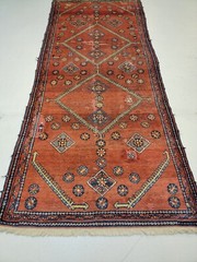 Antique Oriental Hand-Knotted Wool Runner Malayer Rust/Navy Blue 3’8″ x 8’8″