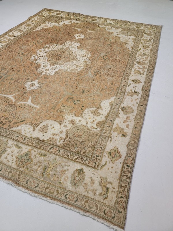 Antique Oriental Hand-Knotted Wool Area Rug Terracotta/White/Green 8'7" x 12'8" gallery