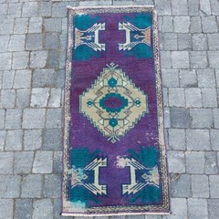 Purple 2×3 Turkish Vintage Small Rug Handmade 46 x 97 cm Bath Mat 1.51 x 3.18 ft