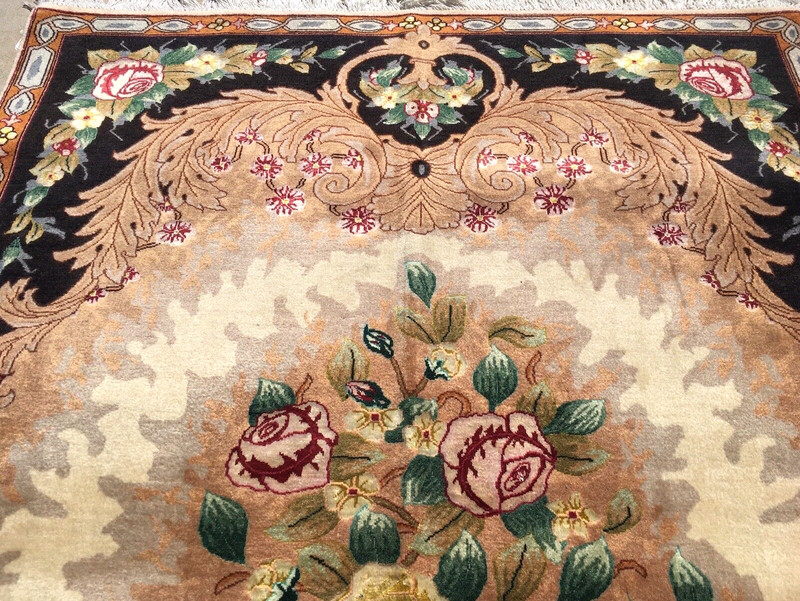 TA'BRIZ ( JAWHAR ) " PAIR " SILK on WOOL Circa : 1980 Size : 3' 4" x 4' 9" gallery