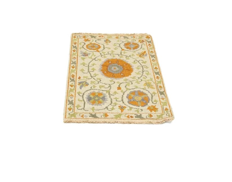 Handmade 2x3 Ft Sumak Wool Oriental Rug Cream Floral Classic Entryway Carpet gallery