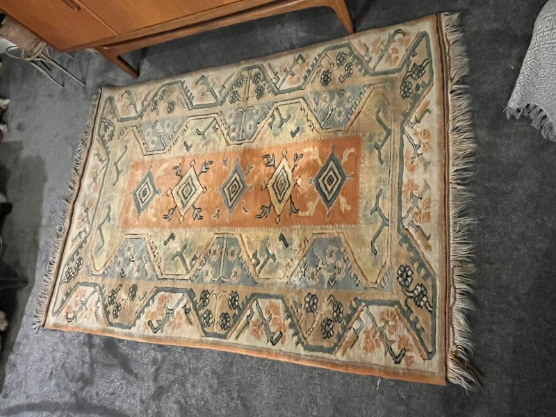 Vintage Turkish Carpet Rug Wool Hand Knotted mid century Retro OUSHAK Neutral gallery