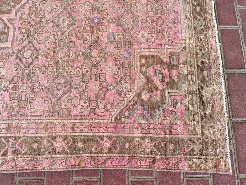 Antique Turkish Wool Carpet Area Rug 100 Years Old 4.8x7 Ft Pink Faded Rose gallery