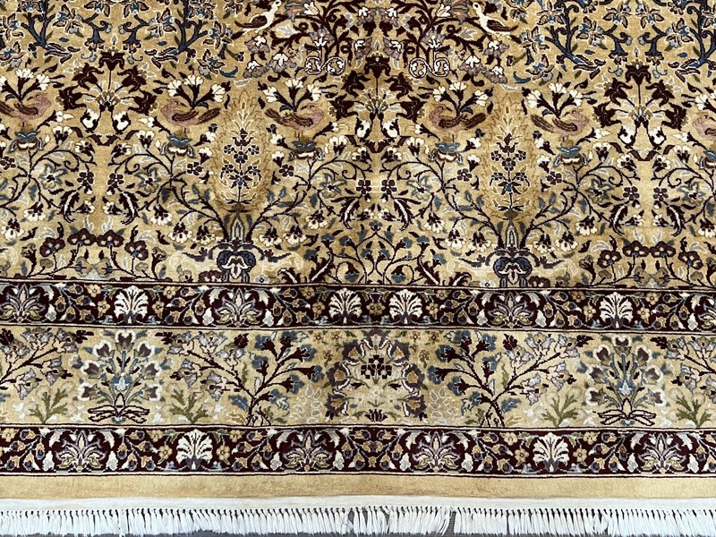 Indian Oriental Rug 6x9 Allover Floral Motif Birds Tan/Cream Fine Wool Carpet gallery
