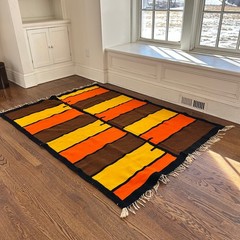 Vintage Mod MCM Kilim Wool Rug Mid-Century Saddle Blanket Southwestern Hand Made