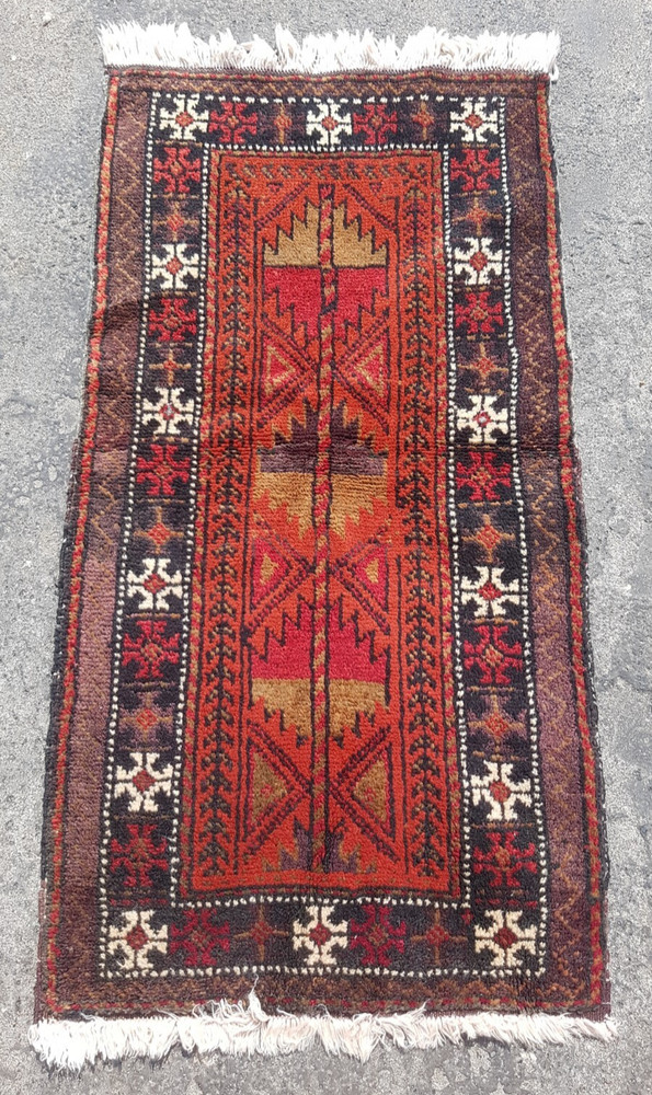 Vintage Hand Made Traditional Rug Oriental Wool Multicolor Carpet 90x49 cm