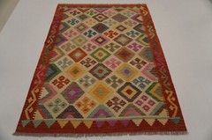5X7 Afghan Kilim Beige Hand Woven Wool Tribal Area Rug 4’10″x6’4″