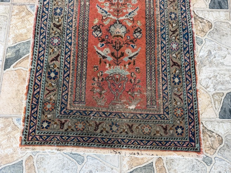 Distressed Vintage Oushak Bohemian Rug Handmade Prayer Anatolian Wool Small 2x3 gallery