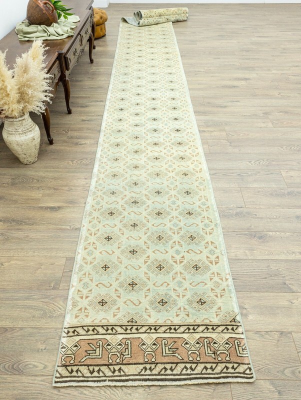 Modern Turkish Extra Long Runner 2.5x24.8 ft Hand-knotted Oushak Stairway Rug gallery