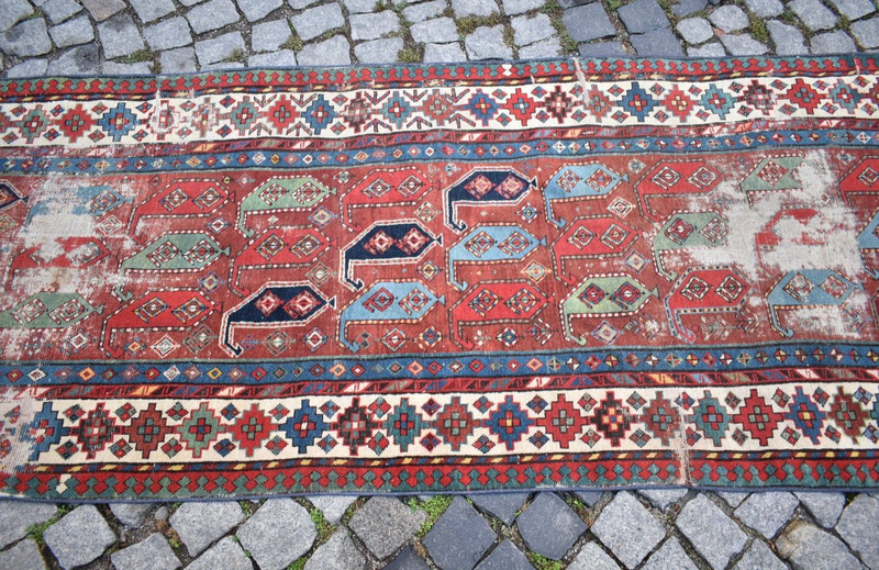 Fabulous Antique Kazak Rug 45'' x 95'' Caucasian Collector Item Genje Kazak Rug gallery