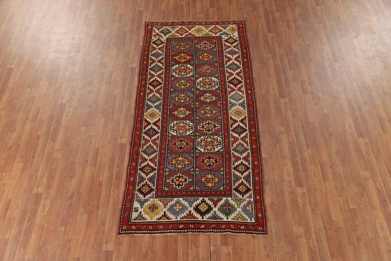 Antique Kazak Vegetable Dye 9 ft. Runner Rug Hand-knotted Russian 4'x9' Pre-1900 gallery