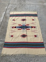 Vintage Chimayo Wool 42×63” Inches Weaving Beautiful Hand Woven Blanket Rug