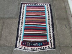 Vintage Traditional Hand Made Oriental Cotton Blue Brown Small Kilim 110x78cm