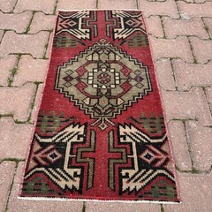 Brick Cream 1×3 Vintage Turkish Oriental Wool Rug – Tariff Free