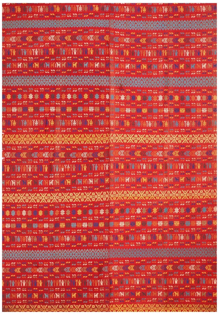 Antique Swedish Flat-Weave Carpet Red Field, Yellow Border, Early 20th Century