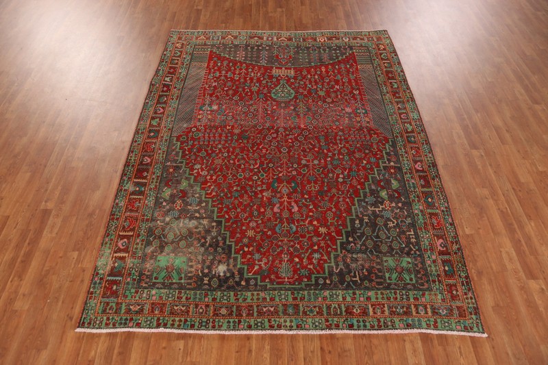 Antique Vegetable Dye Tribal Room Size Area Rug 7x9 Red Wool Hand-made Carpet gallery