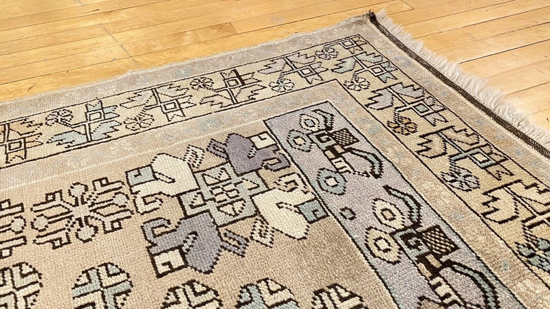 Exquisite Antique Ca1900-1939's Muted Colors Bohemian Oushak Area Rug 4’4”x9’8” gallery