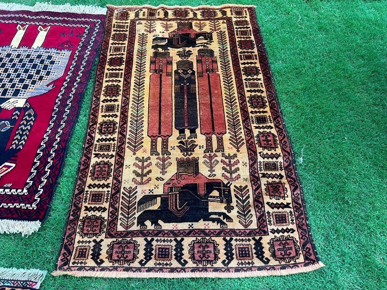 COLLECTORS' ITEM Vintage Portriat With Pictorial Tribal Belouch Wall Hang Carpet gallery