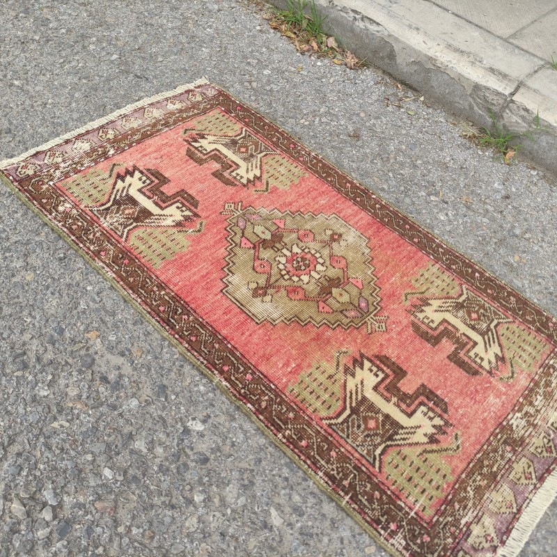 2x3 Turkish Vintage Small Rug 48 x 92 cm Handmade Bath Mat 1.57 x 3.02 ft gallery