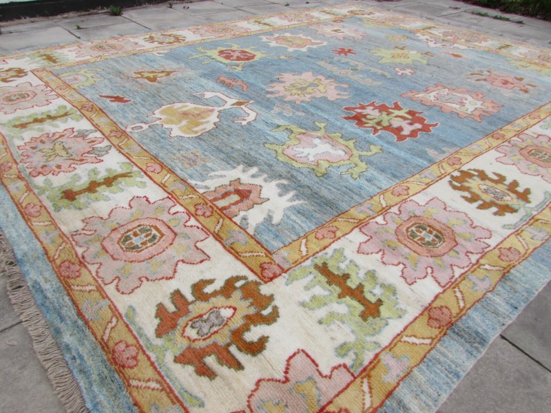 Vintage Traditional Hand Made Turkish Oushak Oriental Wool Blue Carpet 432x332cm gallery