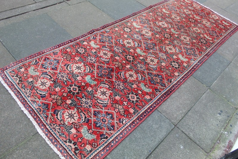 Vintage Hand Made Traditional Oriental Wool Red Long Runner 282x104cm gallery