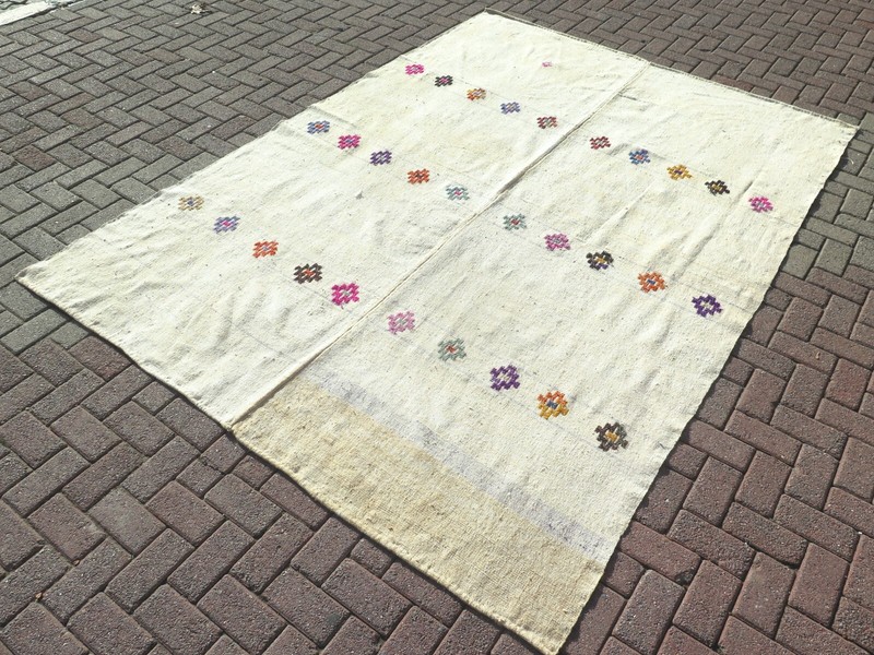 Vintage Turkish Kilim, Area Rugs, Modern Rug Carpet Floor Kelim Rugs 80"x111" gallery