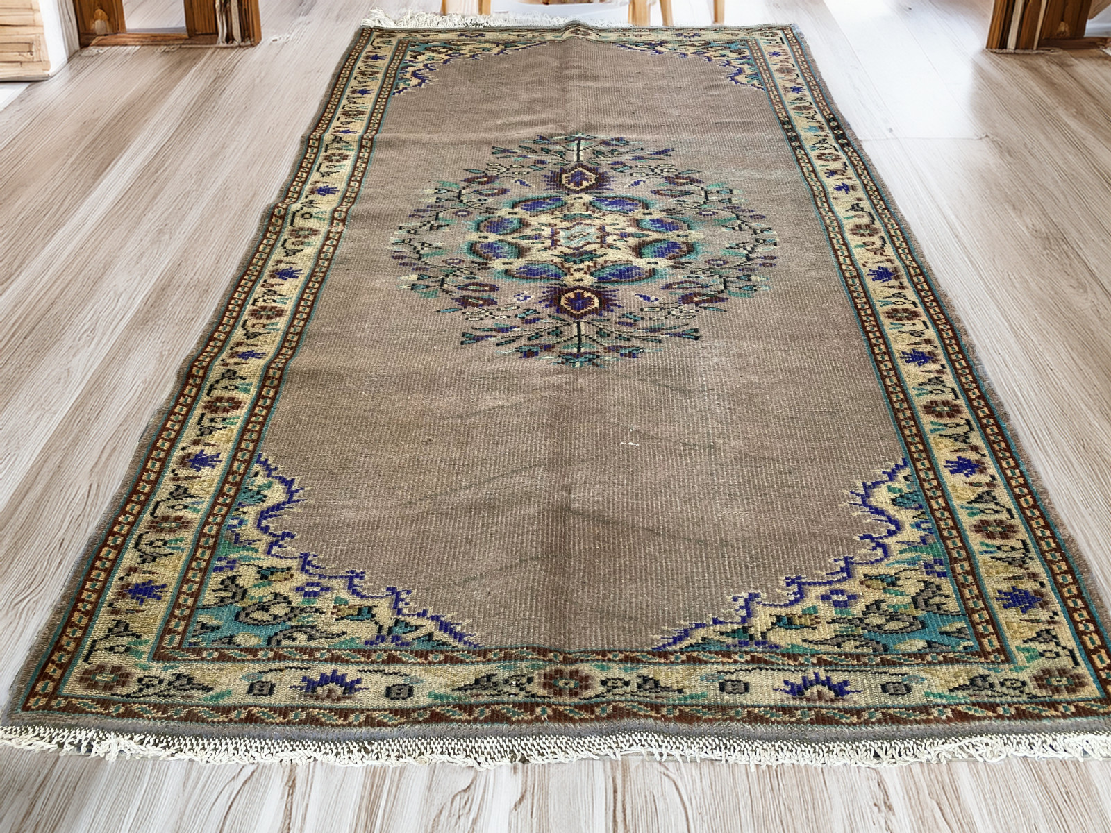 Vintage Turkish Rug | 5.4 x 8.7 ft Hand-Knotted Wool Faded Pastel Anatolian Rug gallery