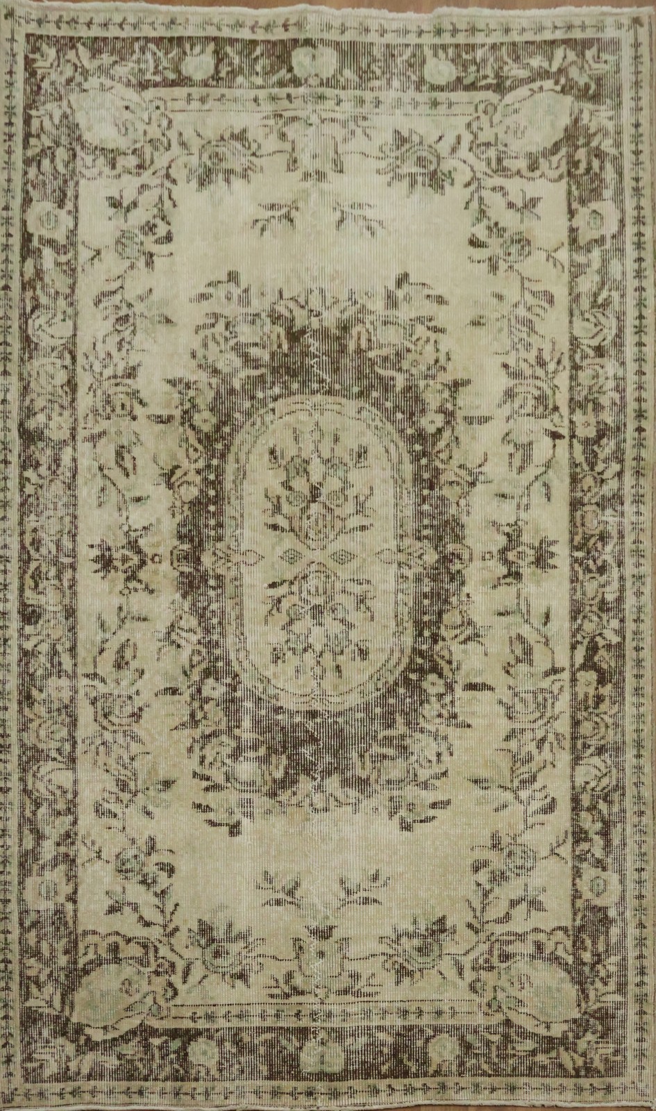 Antique-Inspired Floral Area Rug 4x7 Ft Hand-Knotted Beige Turkish Wool Carpet gallery