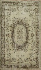 Antique-Inspired Floral Area Rug 4×7 Ft Hand-Knotted Beige Turkish Wool Carpet