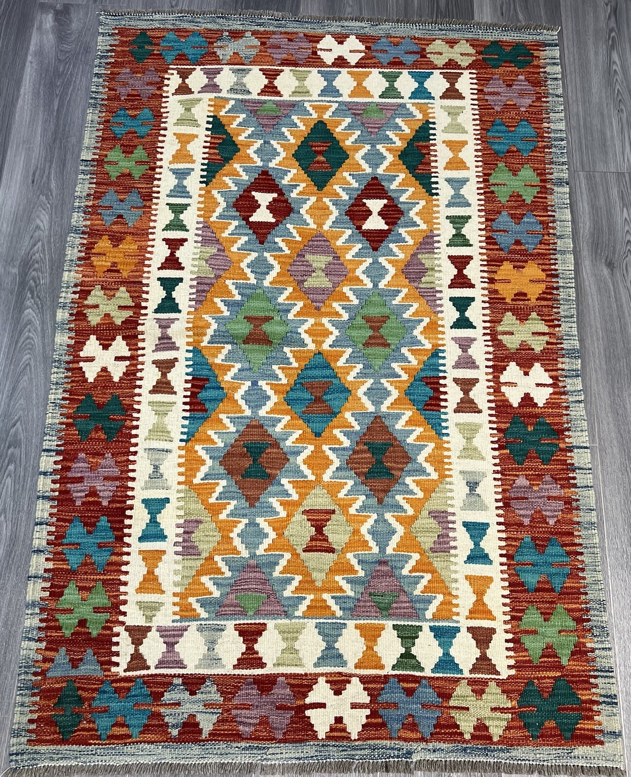 Vintage Kilim Traditional Hand Made Oriental Wool Kilim 5ftx3.2ft 155cmx105cm gallery