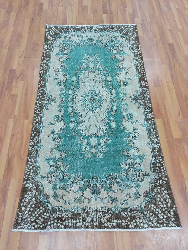 Blue Water Garden With Flowers Carpet Rug, 3.67x7.15 ft Faded Oriental Rug gallery
