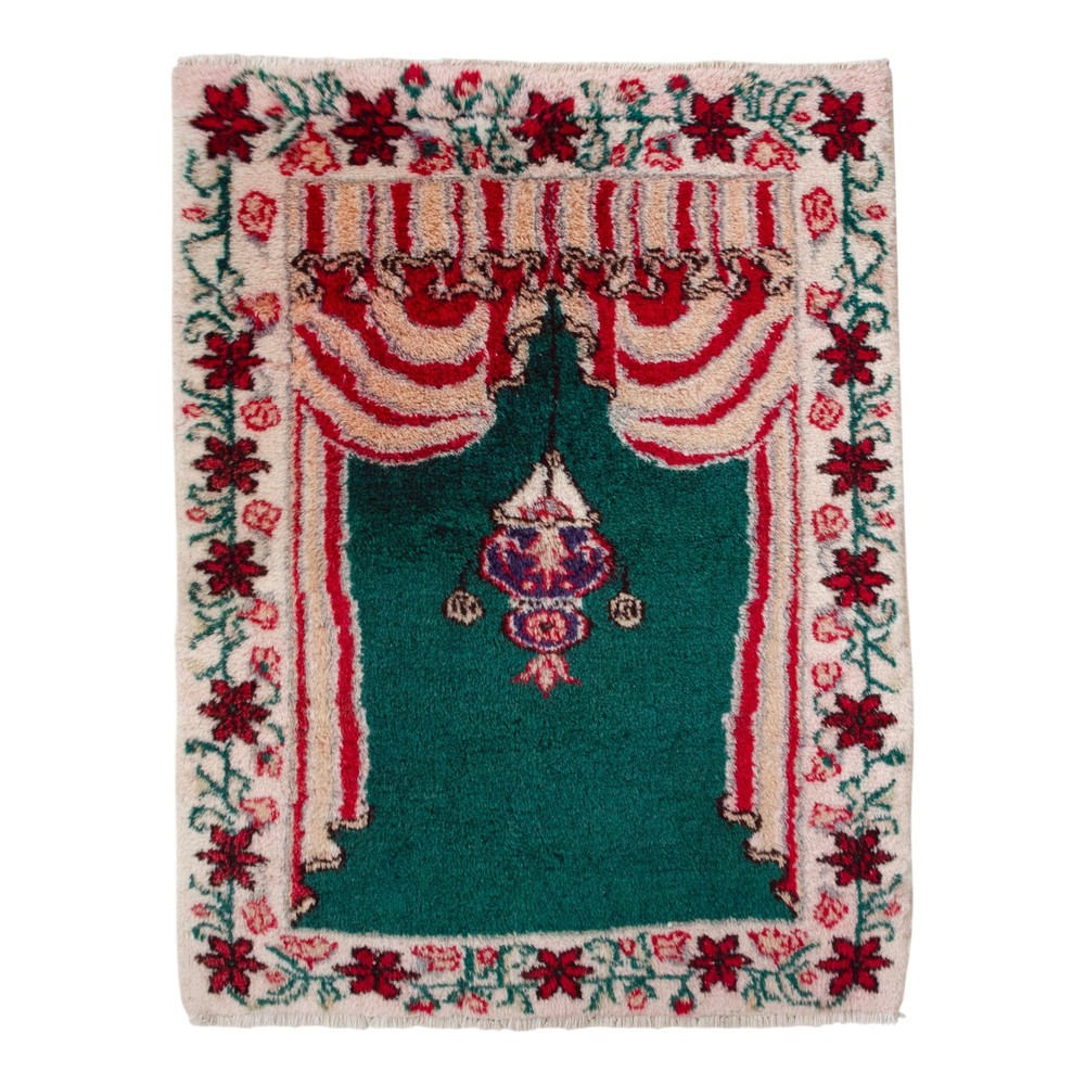 Vintage Turkish Rug Prayer Rug 2'9"x3'7" | Hand-Made Anatolian Wool Rug 1970s