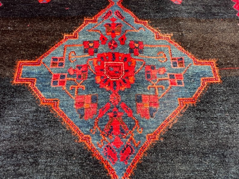 Vintage 4'9x8'5 ft Afghan Handwoven Wool Tribal Geometric Red Blue Area Rug gallery