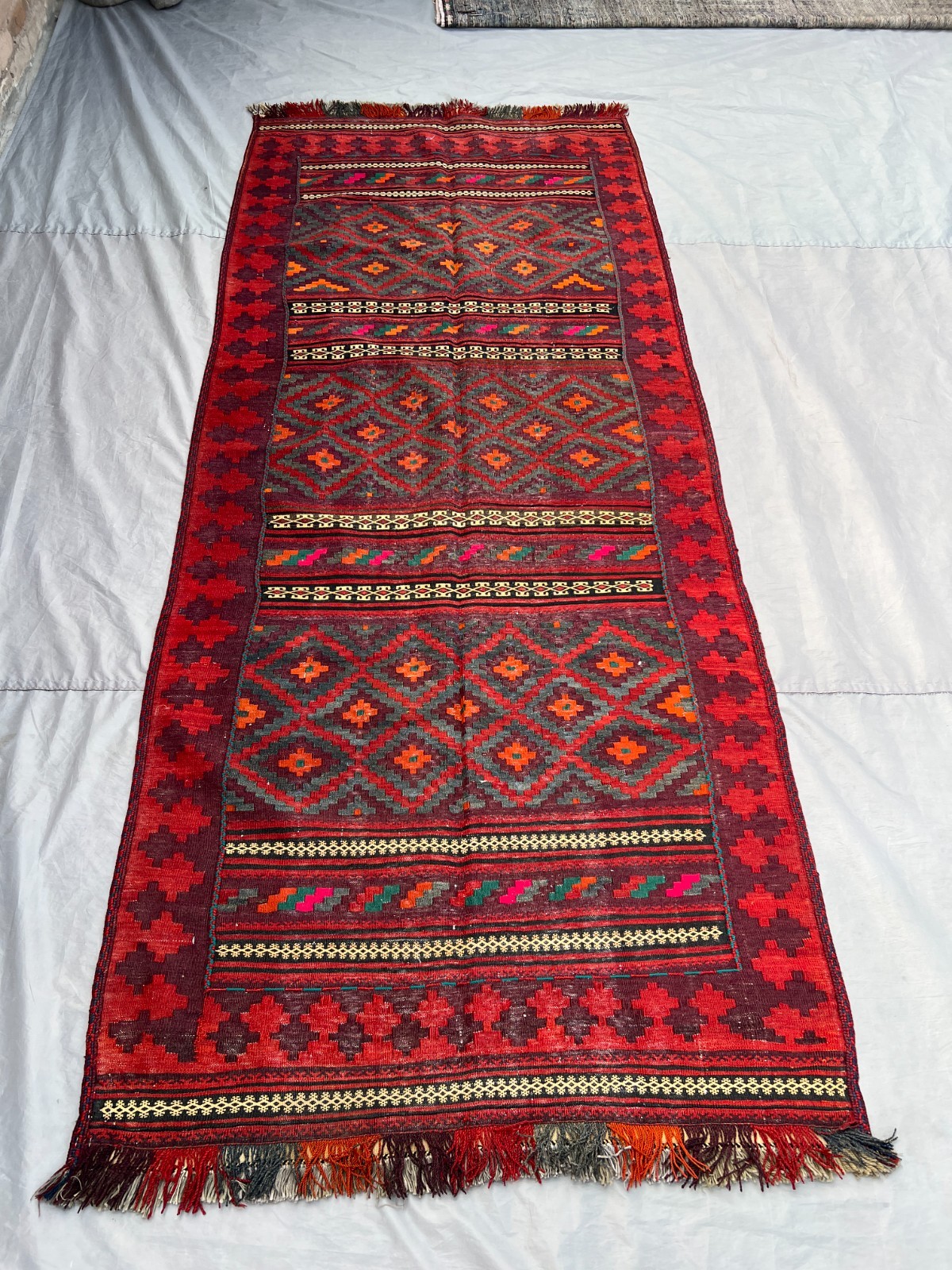4'3x9'5 ft Afghan Kilim Rug Handwoven Vintage Tribal Baluchi Flat Weave Carpet gallery