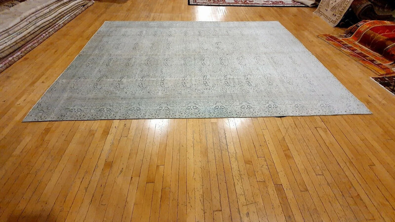 Antique 1940-1950's Distressed Wool Pile Sage Green Oushak Area Rug 8x11ft gallery
