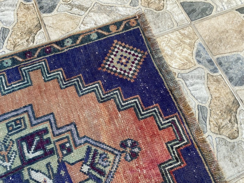 Handmade Vintage Turkish Wool Rug 2.5x4.6 ft Tribal Geometric Anatolian Carpet gallery