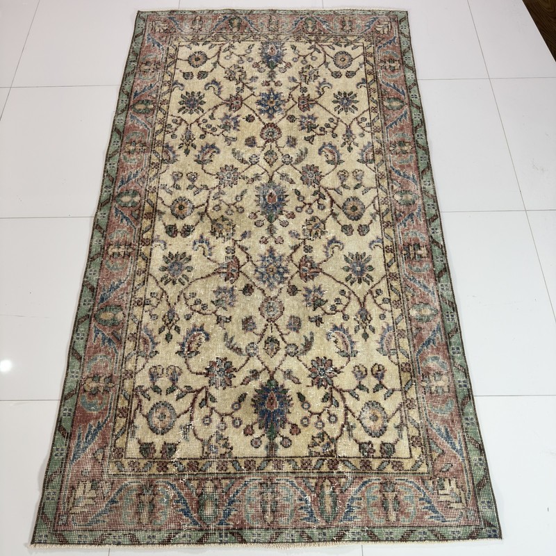 Beige And Dusty Rose Vintage Oushak Rug, 4x7 Soft Wool Floral Farmhouse Decor gallery