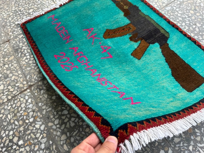 2x3 Afghan Hand Knotted War Rug AK-47 Teal Wool Carpet New gallery