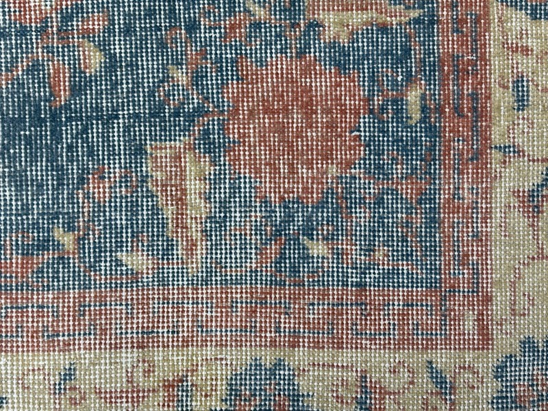 4x7 Blue Beige Pink Vintage Turkish Area Rug, Hand-Knotted Wool Distressed Rug gallery
