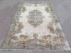 Vintage Turkish Rug, Distressed Floor Carpet, Handmade Wool Large Rug 84″x123″