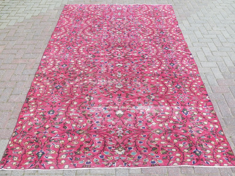 Vintage Turkish Rug, Pink Oushak Rug, Floor Carpet Handmade Wool Rugs 74"X112" gallery