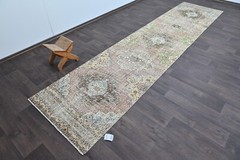 Vintage Turkish Runner Rug 3x13ft Wool Anatolian Handmade Hallway Oushak BROWN