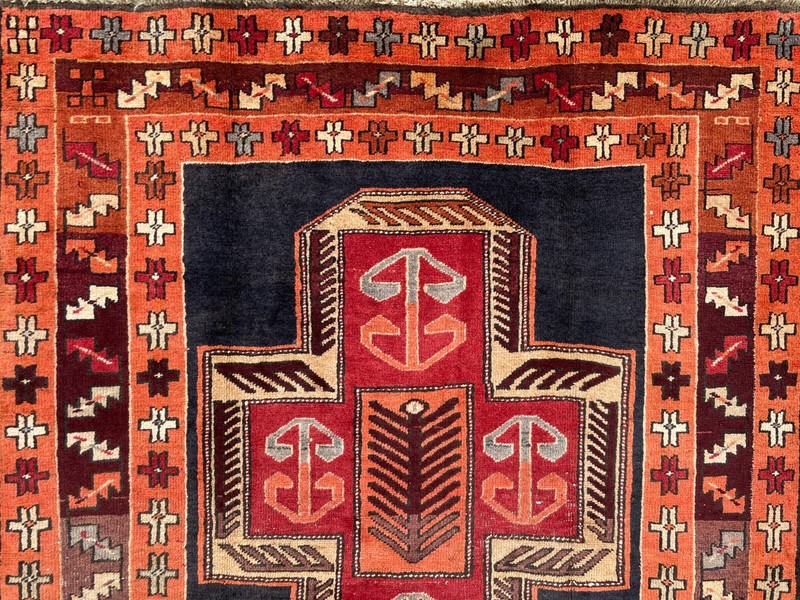 VINTAGE KAZAK RUNNER, HAND MADE HALLWAY OLD CAUCASIAN RUG CARPET 10'5" X 3'10" gallery
