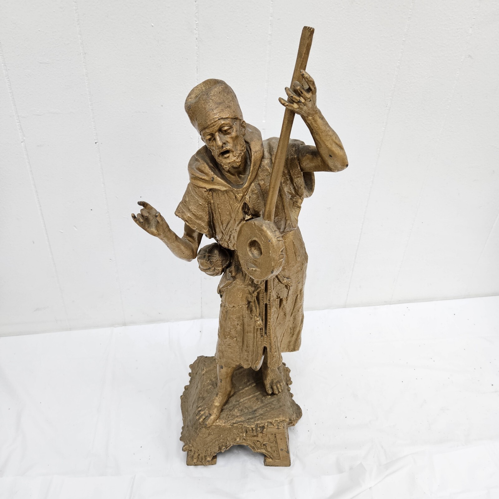 North African Large Spelter Figure Arab Bedouin Mandolin Musical Sculpture Large gallery