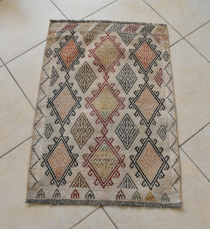 Oushak Small Kilim 2 x 3 ft Vintage Handmade Entryway Hallway Wool Runner C53 gallery