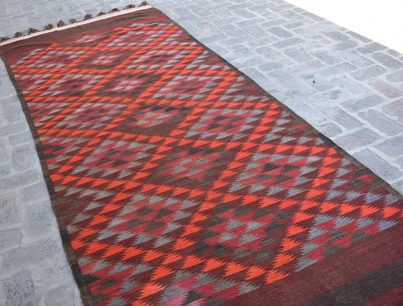 4'6 x 12'1 Ft, Handmade vintage afghan tribal maldari kilim rug, Unique wool rug gallery